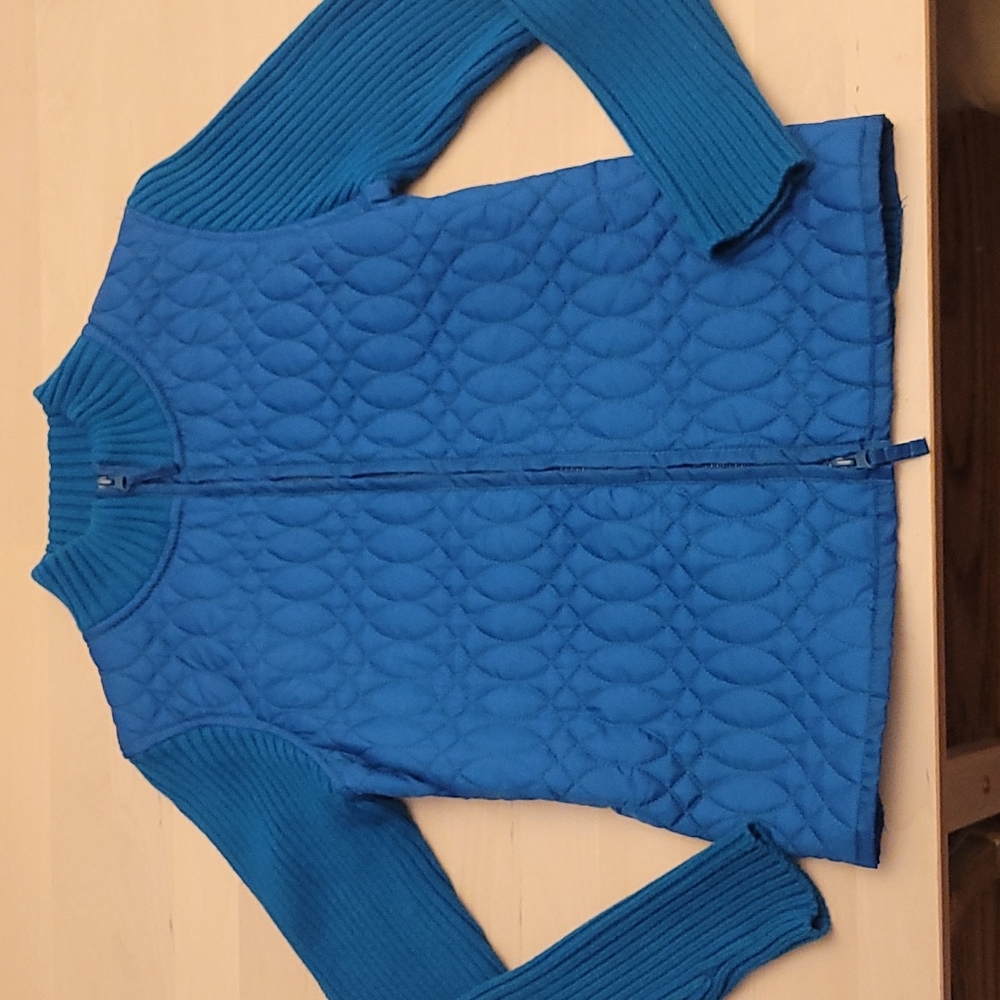 Like New Peter Martin Quilted Double Zipper Nylon Front Sweater Jacket